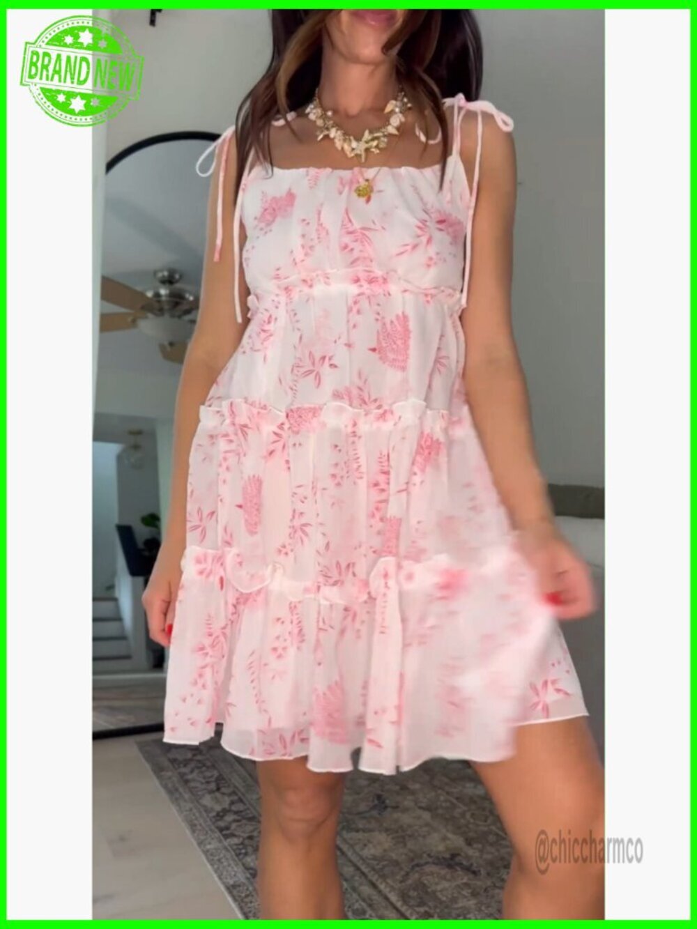 Flowy Spaghetti Strap Ruffle Mini Sundress Boho Beach Skater Dress - Picture 7 of 7